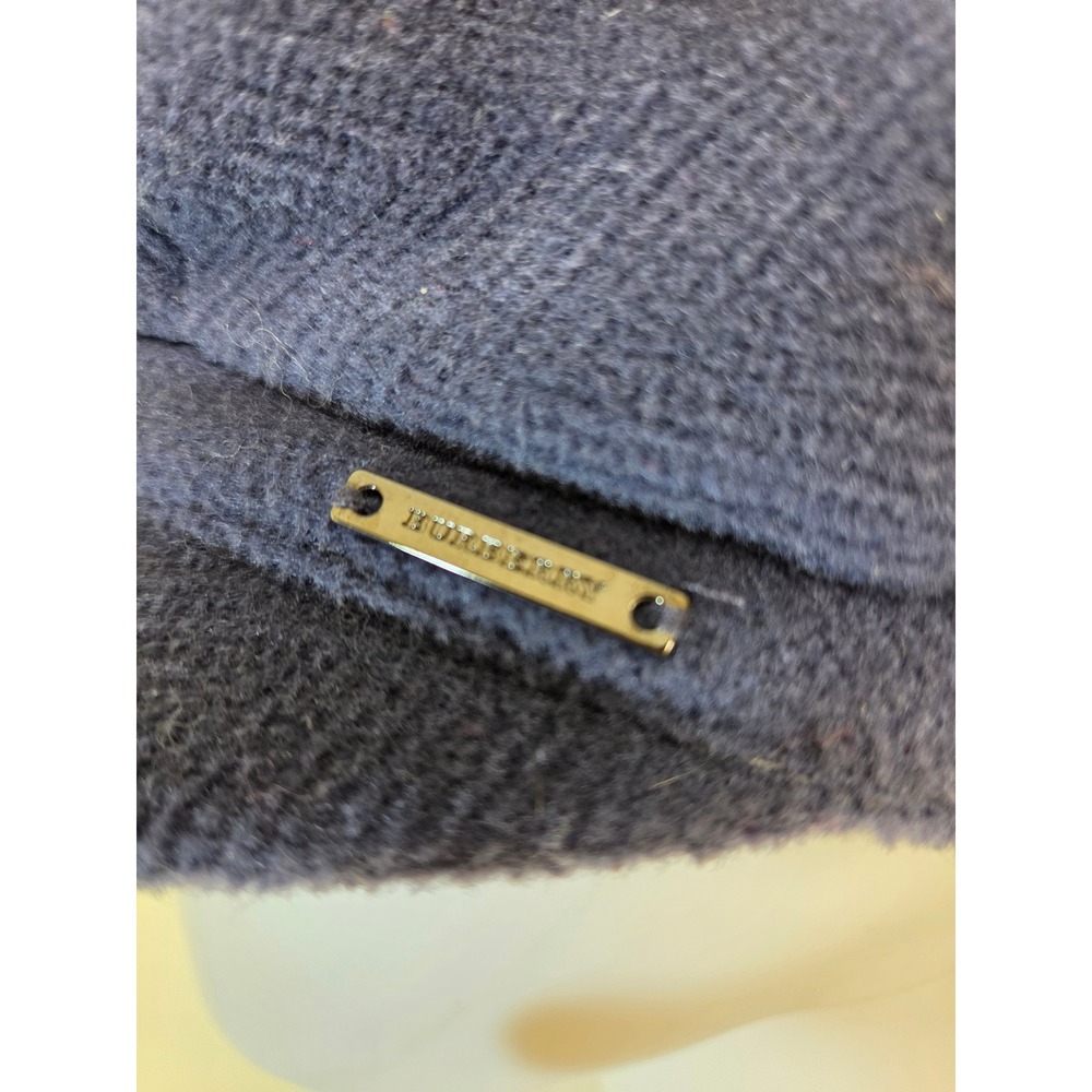 Burberry Navy Blue 100% Wool Newsboy Baker Boy Cap Hat Women Size M Logo Plaque - Picture 3 of 9